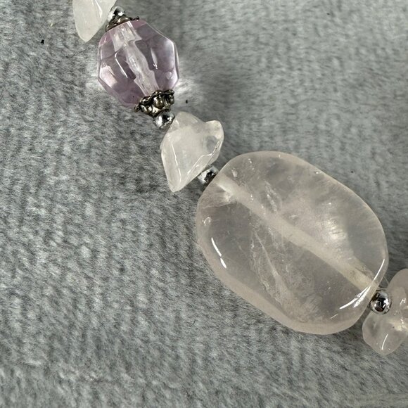 Rose Quartz & Amethyst Color Beaded Stretch Bracelet Women Adjusts - Picture 3 of 16